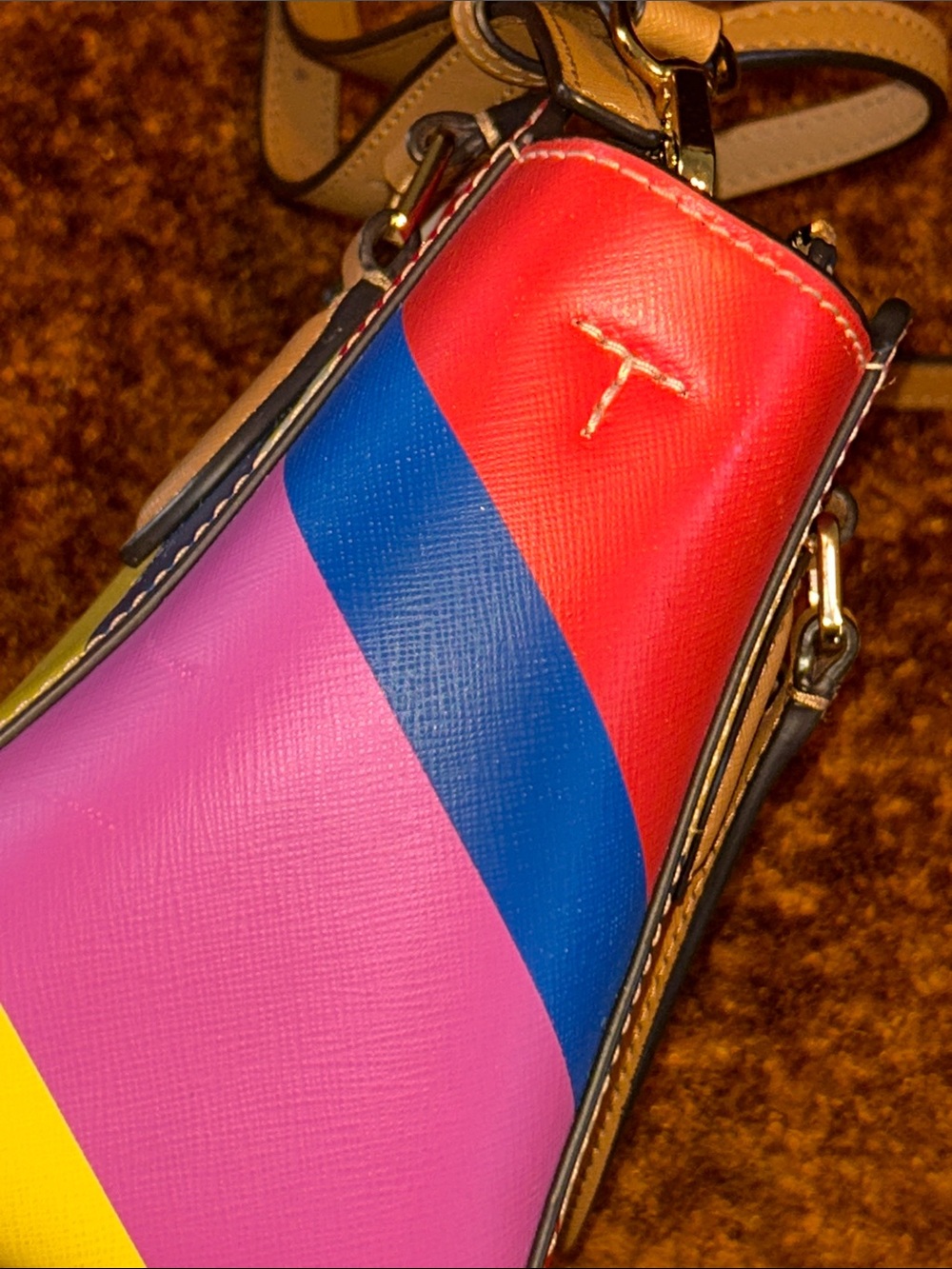 Tory Burch Pink, Red, Blue & White Colorblock Crossbody Satchel - Picture 10 of 12